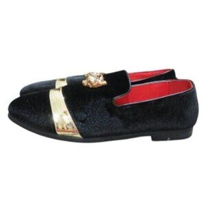 Santimon Velvet Tuxedo Lion Head Loafers Driving Shoes Smoking Slippers size 12